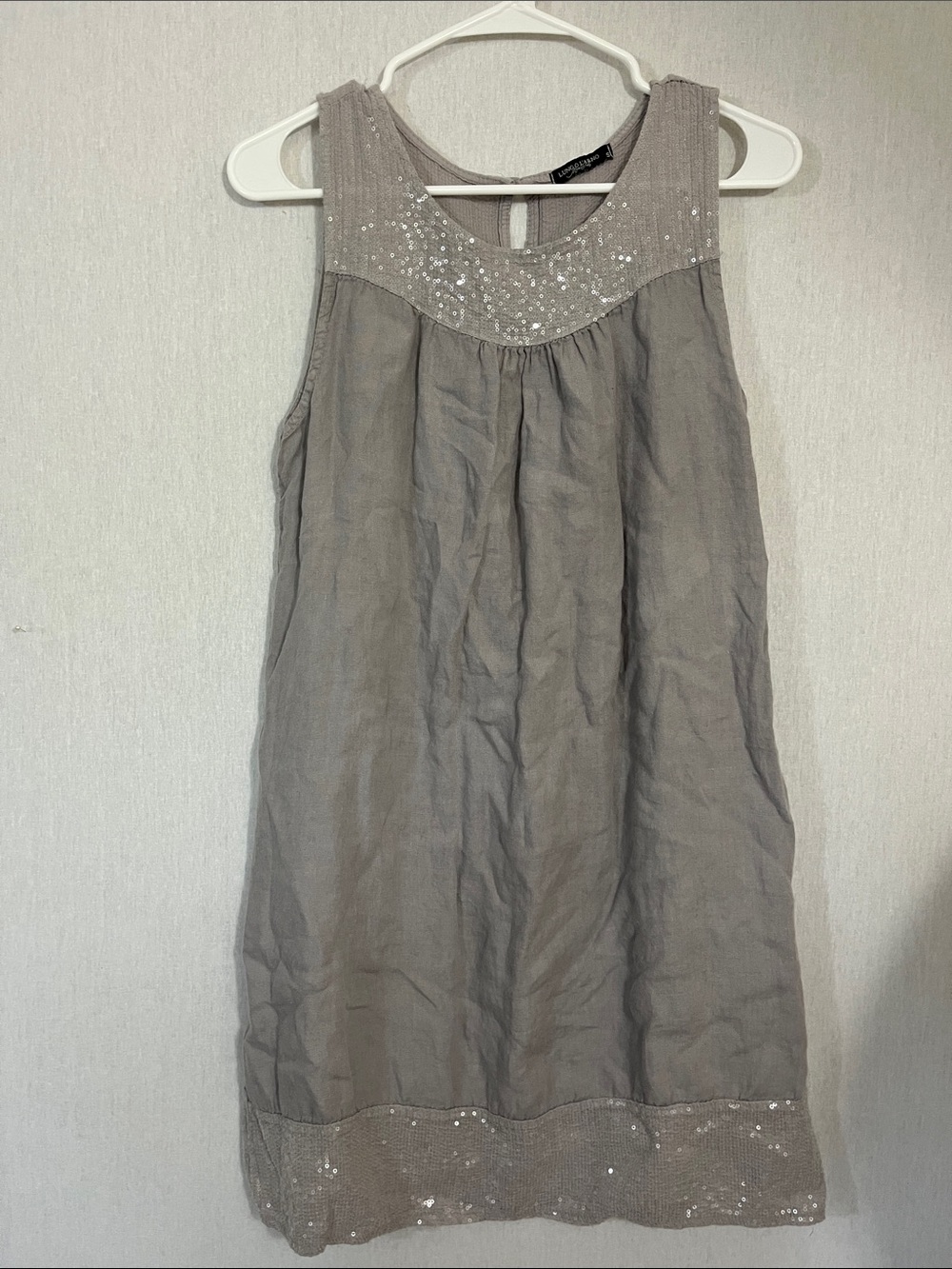 Lungo L’arno Gray Sequin Yoke 100% Linen Babydoll Dress Made in Italy